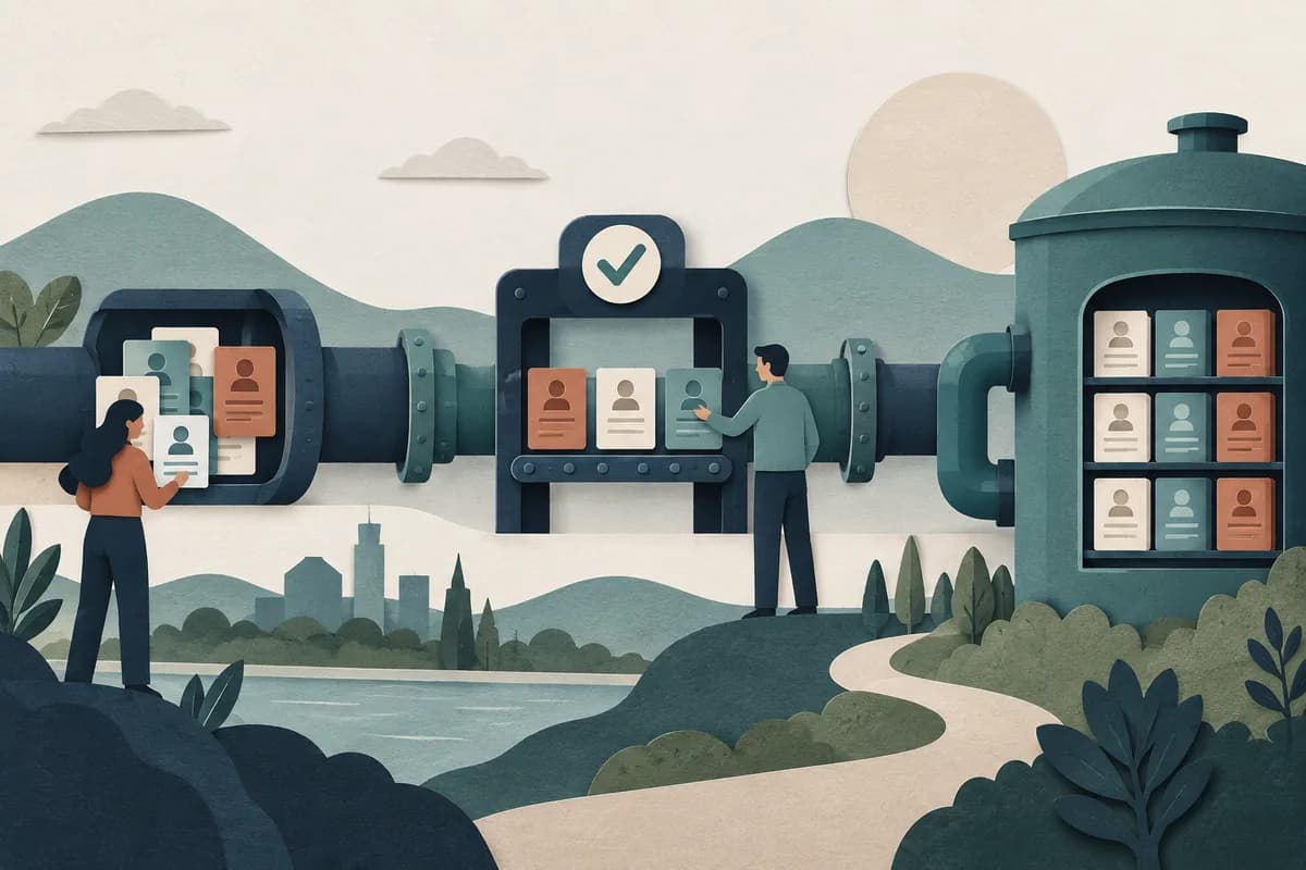 Data tiles pass through a checked pipeline into storage.