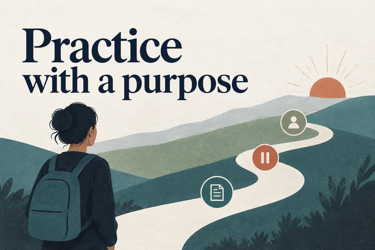 Cover reading 'Practice with a purpose' above a simple path.