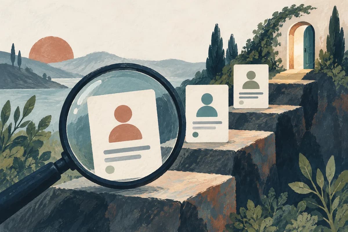 A magnifying lens and job cards illustrate finding an entry-level route.