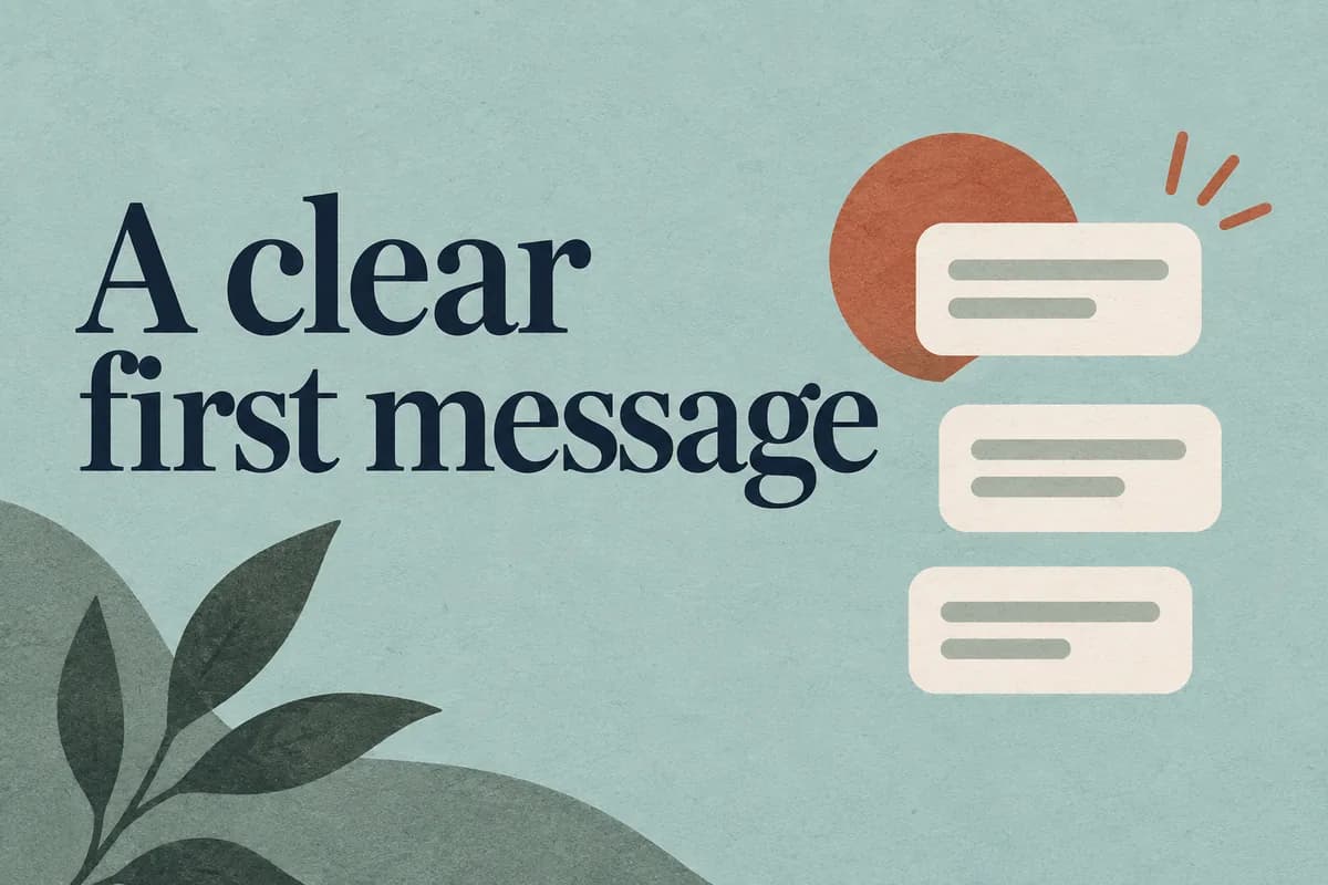 Cover reading 'A clear first message' with simple conversation shapes.