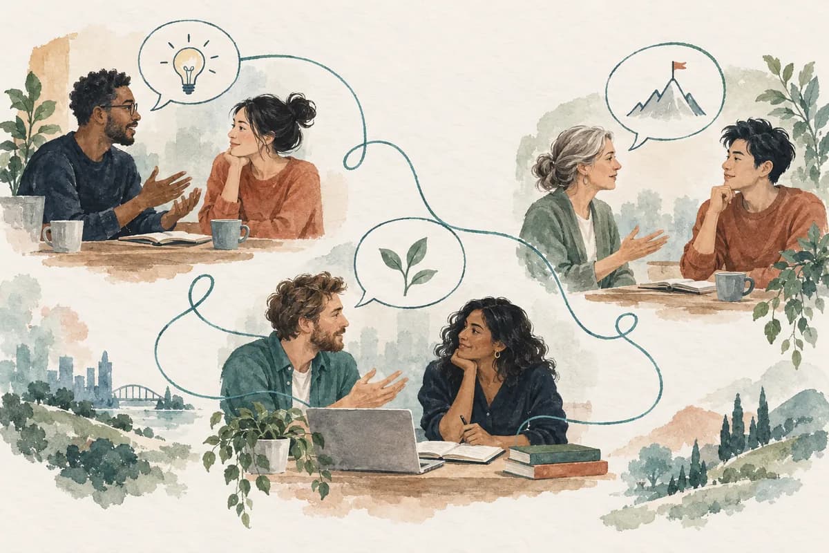 A thread connects several small professional conversations.