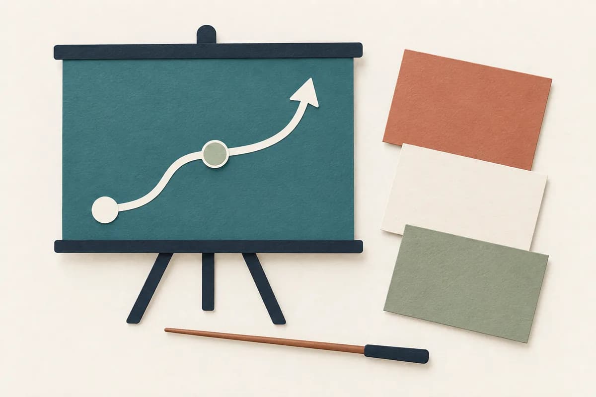 A presentation board and three slides represent a focused interview presentation.