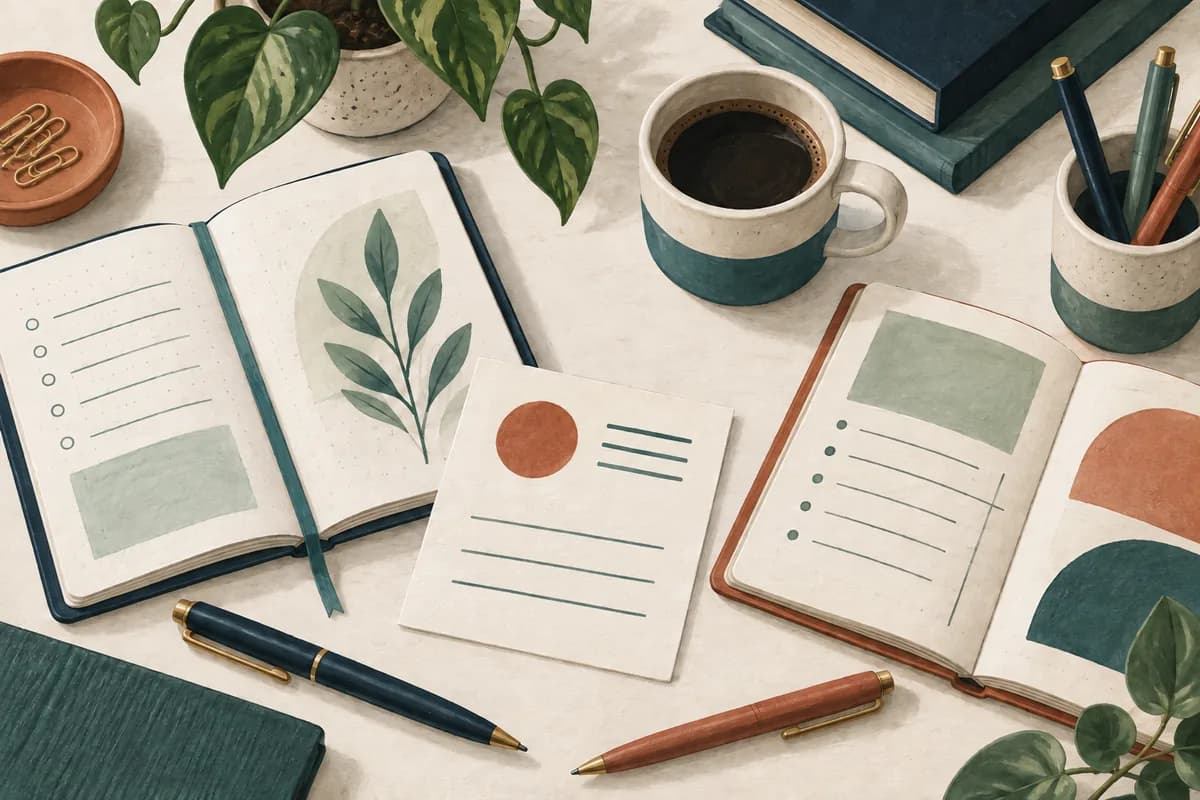 Two notebooks at a shared table suggest discussing how future coworkers collaborate.