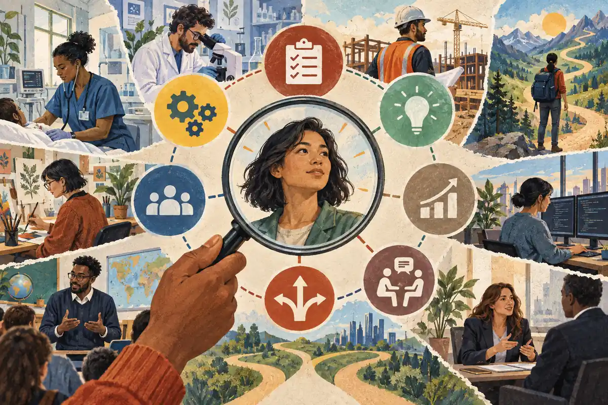 A role map connects daily tasks, skills, work context, career paths, and interview evidence.